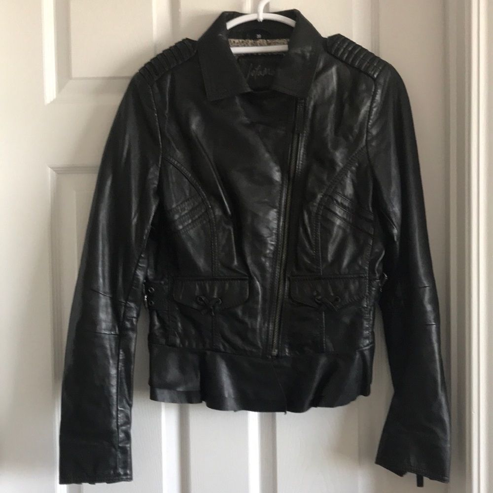 Jofama Leather Biker Peplum Jacket In EUR Size M